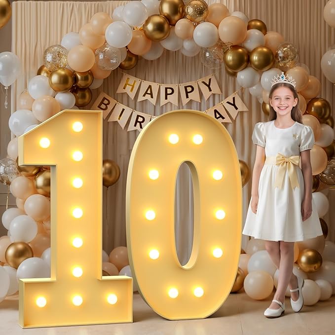 4FT Marquee Numbers 10, Large Light up Number 10 for Birthday Party Supplies, Sign, Backdrop, Happy 10th Birthday Decorations