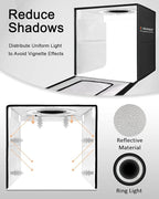 DUCLUS Light Box Photography, 16x16 inch Portable Photo Studio Box with 160 LED Dimmable Lights, 6 PVC & 2 Paper Backdrops for Product Photography.