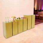 6pcs Metal Square Pedestal Stand, 23.6"/25.6"/31.5" Gold Display Plinth Pillars for Party, Decorative Cube Sculpture Column, Tall Pedestal Cake Stands for Wedding Ceremony