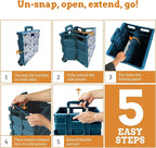 Inspired Living Ultra-Slim Rolling Collapsible Storage Pack-N-Roll Utility-carts, with Telescopic Handle, for Home, Garden, Shopping, Office, School use, Large, Blue, Wave Print