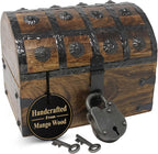 Nautical Cove Handmade Pirate Treasure Chest for Kids Prizes & Classroom with Lock and Skeleton Keys – Lockable Wooden Storage Chest Box, Pirate Decor, Decorative Wooden Box - Small 8x6x6