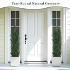 THE BLOOM TIMES 5ft Topiary Trees Artificial Outdoor Set of 2, UV Resistant Faux Cedar Pine Cypress Bushes & Shrubs, Fake Plants for Front Porch Outside Planter Patio Christmas Decor 5 Foot Tall