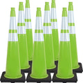 Fluorescent Orange/Green PVC Traffic Cones, Heavy Black Base Parking Lot Cone Structurally Stable Weatherproof Road Construction Safety Cones (8, Green, 36" Extra Large)