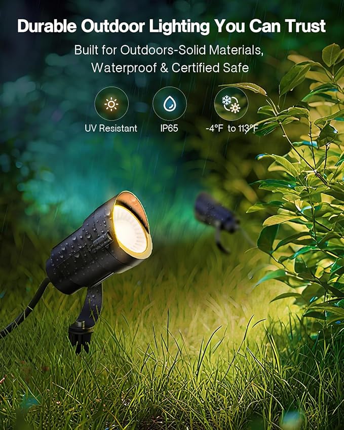 HIBOITEC 12W Spot Lights Outdoor 120V Landscape Lighting Waterproof Spotlight with 4.9ft 3-Plug LED Plug in Landscape Lights for Yard Gardern Decorations 2900K 4Packs