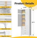 90" Kitchen Pantry Cabinet with 3 Drawer,Metal Storage Cabinets with Doors and 4 Adjustable Shelves,White Kitchen Cabinet with 2 Gold Handles,Food Cupboard for Livingroom,Pantry, Bathroom
