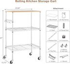 450Lbs Capacity Microwave Cart with Wheels, 3 Tier Rolling Cart with Adjustable Shelves, Multifunctional Metal Utility Storage Kitchen Carts on Wheels, 23.6" L*15.7" W*37" H, Wood+Chrome