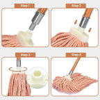 Matthew Cleaning Screw-on Heavy Duty Cotton Wet Mop Replacement Heads(Orange, Medium,3Pack) with 2 Pack Microfiber Cloth for Residential & Commercial Floor Cleaning Use- Fit Standard American Screw