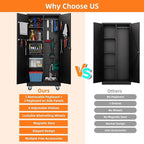 Aobabo Broom Closet Storage Cabinet with 4 Shelves, Garage Storage Cabinet with Wheels and Pegboard and Metal Hooks, Hanging Rod for Brooms and Mops,Kitchen Pantry, Black, Assembly Required