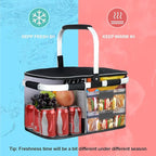 LIQING 35L Large Picnic Basket 2 Layers of Internal Pockets Leak-Proof and Insulated ，Folding with Internal Support for enhansed Stability, Wedding Gifts for Couple(Black)