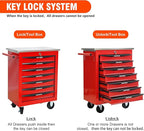 7 Drawers Tool Cart on Wheels with Stainless Steel Worktop, Heavy Duty Mobile Rolling Drawer Tool Chest with Locking Wheels & Lockable Drawers, Garage Tool Storage Cabinet (Red, 7 Drawers)