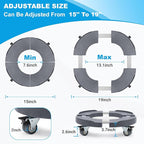 Trash Can Dolly Wheels, Adjustable 15-19 Inch Round Roller with Locking Wheels 440 LBS Heavy Duty Drum Cart Multi Function Rolling Dollies Stand Plant Caddy, Grey
