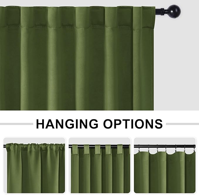 Hiasan Christmas Blackout Patio Sliding Door Curtain Extra Wide Thermal Insulated Privacy Room Divider Curtain with Back Tab & Rod Pocket for Bedroom Partition Glass Door(100 x 84 Inches, Olive Green)
