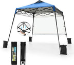 PHI VILLA 8x8ft Pop Up Canopy Tent Instant Portable Shelter One Push Tent Canopy with Wheeled Carry Bag, 4 Weight Bags, Slanted Legs-Blue