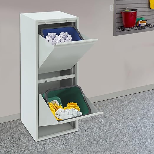 Dual Tilt Out Trash Can Cabinet Waste and Recycling Bin Combo Large Garbage Cans for Kitchen Home Stainless Steel Dog Proof Trash Can Cabinet