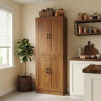 71" Tall Kitchen Pantry Cabinet, Freestanding Food Storage Organizer with Doors & Adjustable Shelves, Large Utility Hutch Cupboard for Dining Room, Living Room, Bathroom & Home Office, Brown