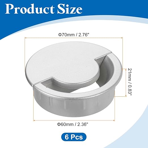 uxcell 6 Pcs Desk Grommet, 60 Mm/2.36 Inch Cable Wire Grommet Organizer, Desk Hole Cover for Home Office Computer Equipment, Silver