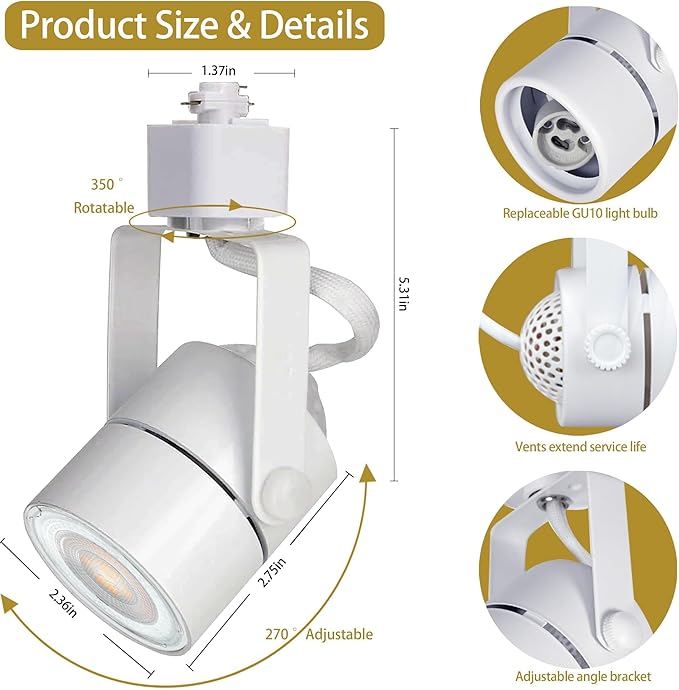 White Track Lighting Heads Kits, Dimmable 12-Light GU10 LED Track Lights Extended 14.76Ft H Type Track Rails 10W 3000K Natural Light Ceiling Spotlight Fixture with Replaceable GU10 LED Bulbs