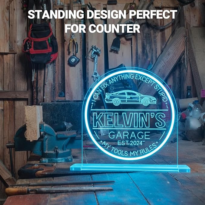Custom Garage Neon Sign for Wall Decor, Dimmable Personalized Mechanic Garage Sign with Remote Control, Customized Name Light Up Sign for Auto Shop, Workshop, Man Cave, Gift for Men Dad