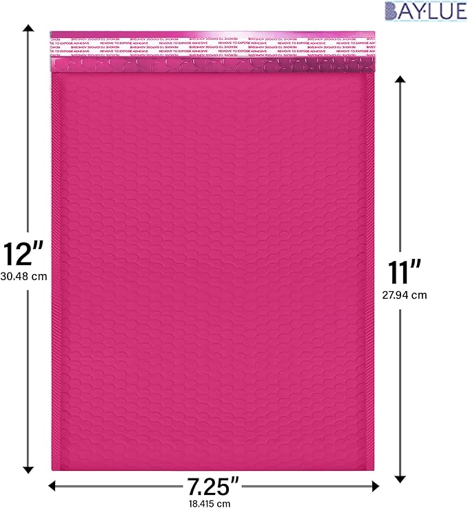 Hot Pink 7.25x12 Inch Poly Bubble Mailers #1 | Self Seal Padded Envelopes | Air Cushioned Bubble Mailer | Usable Size 7.25x11 Inch | 100 Pack Bulk | Waterproof | Lightweight Mailing Shipping Bags