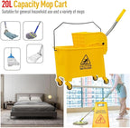 Commercial Mop Bucket with Wheels,20L Side Press Wringer and Handle Holder,Combo Cart Set for Home Office Floor Cleaning