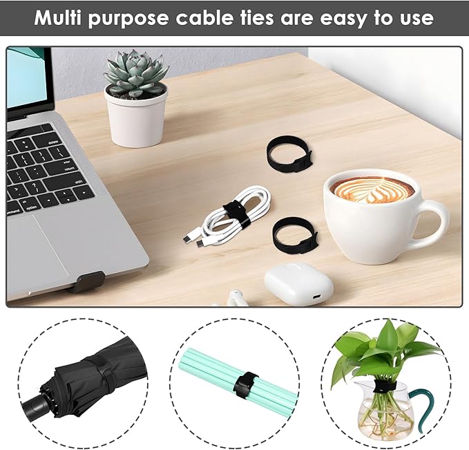 190 PCS Silicone Cord Holder Set with 100 x Type R Cable Clips 30 x Multi-Type Adhesive Cable Clips 60 x 6inch Reusable Fastening Cord Ties Wire Organizer for Nightstand Desk Office or Ethernet Cable