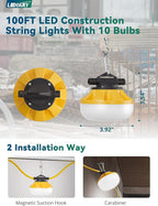 LEDIARY 100FT LED Construction String Lights, 100W 10000LM String Work Light, Linkable Temporary Lighting for Jobsite, Patio, Indoor, Outdoor-ETL Listed