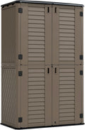 HOMSPARK Storage Shed Weather Resistance, Multi-Purpose Outdoor Storage Cabinet for Backyards and Patios, Horizontal Storage Shed for Lawnmower, Patio Accessories (Coffee, Tall - 53 cu.ft)