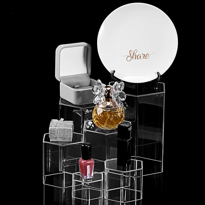 Jetec Hexagonal Jewelry Display Risers Hexagonal Market Display Risers Stands Acrylic Showcase Acrylic Stand for Jewelry Model Figures Decoration, 6 Sizes(Clear,6 Pieces)