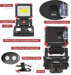 LED Rechargeable Work Light with Clamp, 2100LM Super Bright COB Magnetic Work Light with 3 Light Modes, 270° & 180° Rotation, Waterproof, Perfect for BBQ, Jobsite, Workshop, Car Repairing