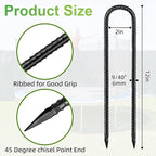 Rebar U Stakes 12 Inch - 4 Pack Black Galvanized Steel Heavy Duty Ground Anchors for Trampoline,Tent,Tarp,Soccer Goal,Garden Stake & Yard Art