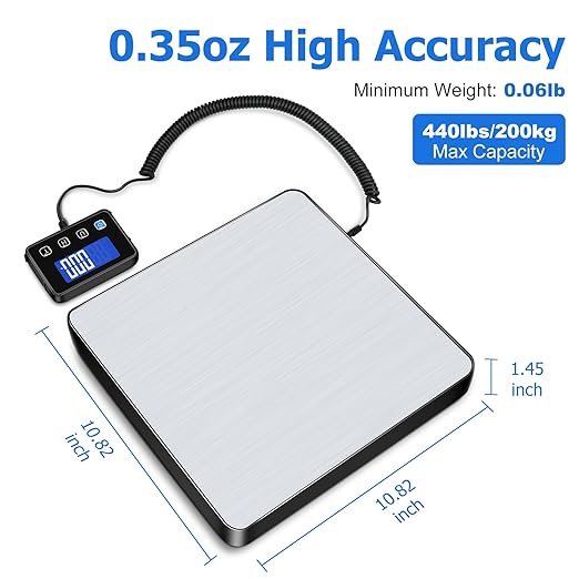 Shipping Scale, 440 lbs/0.35oz High Accurate Digital Postal Scale with Hold/Tare Function, Shipping Scale for Small Business, Packages, Luggage, Home Use, Battery & Charging Cable Include