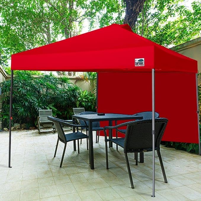 Eurmax USA NOMATTER ONE-Person Open&Close 10x10ft Pop Up Canopy Tent,Portable Shelter Canopy for Outdoor Events with 1 Removable Sidewall,Instant Canopies,Temporary Sunshade,Bonus 4 Sand Bags(Red)