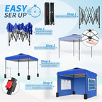 10x10 Pop Up Canopy Tent with Sidewalls, Easy Up, Heavy Duty, Blue, Perfect for Parties, Camping, Events & Vendor
