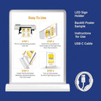 A4 Size Tabletop LED Sign Holder, Brightness Adjustable Desktop Advertising Light Box, Charged via USB, Durable Light up Menu Holder for Restaurants, Bars, Hotels, Stores, Offices, Wedding