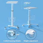 ONKRON Mobile Laptop Cart on Wheels, Load up to 17.6 lbs, Standing Rolling Desk Adjustable Height, Portable Workstation for Laptop/Small Computer Cart for Couch, Home, Office White