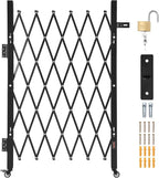 VEVOR Single Folding Security Gate, Lockable Scissor Gate with 360° Swivel Casters, Outdoor Barricade Steel Retractable Gates, for Entry Security, Garage, Warehouse & Pool, 43.31 x 51.57 in (W x H)