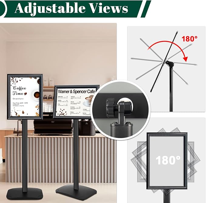 3Pcs Heavy Duty Pedestal Sign Holder for Display, 8.5 x 11 inches Adjustable Floor Standing Sign Holder with Weighted Base,Sign Stand for Indoor/Outdoor Advertising，Black