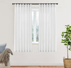 XTMYI White Sheer Curtains 63 Inch Length for Living Room 2 Panels Natural Linen Voile Rod Pocket Back Tab Short Sill Length Bay Window Curtain Set for Dark Bedroom,50x63 Inches Long,Pure White