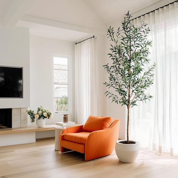 Large Artificial Olive Tree Tall Fake Olives Trees Indoor Outdoor Realistic Floor Plant Faux Plastic Plants for House Home Living Room Bedroom Office Front Porch Modern Farmhouse Silk Tree Decor