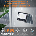 XXBSAZ 2 Pack 300W LED Flood Lights Outdoor, 37,000LM Plug-in Hardwire Work Light IP66 Waterproof - 6500K Daylight Bright for Yard, Garage, Stadium