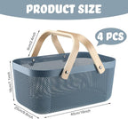 Sadnyy 4 Pcs Plastic Mesh Garden Harvest Basket Storage Basket with Wooden Handle Multi Functional Mesh Bin for Kitchen Cabinet Picnic Fruit Vegetable Gathering Organizer(Large,Blue)