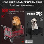 LEVELEVE Heavy Duty Folding Wagon - 2-in-1 Collapsible Cart, 650lb Capacity, All-Terrain Wheels w/Brakes & Side Pockets (Red)