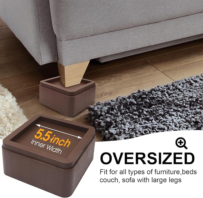 Bed Risers, Elevation up 3 inch, Heavy Duty Couch Risers 6000lbs, Stackable 3/6 / 9 inch Bed Furniture Risers Fits 5.5X5.5 inch Legs for College, Dorm, Couches, Tables, Desks, Set of 8