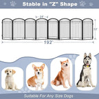 Full Metal Free Standing Dog Gate with Door for Indoor Outdoor,192'' Extra Wide 32'' Tall Dog Gates for Doorways,Large Openings,Decks,Freestanding Portable Pet Fence(8 Panels,Black)