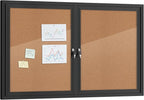Mifuro 48"x30" Enclosed Bulletin Board, Outdoor Lockable Weather-Resistant Aluminum Cork Noticeboard for School & Office,Black Frame w/Cork