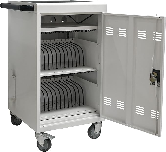 Laptop Charging Cart,32 Devices Tablet Storage Carts for Pad Up to 16.3" Screen Size, Classroom Computer Mobile Charging Station for Pads,Chromebooks,Laptops,Security Storage (30+2 Bay-White)