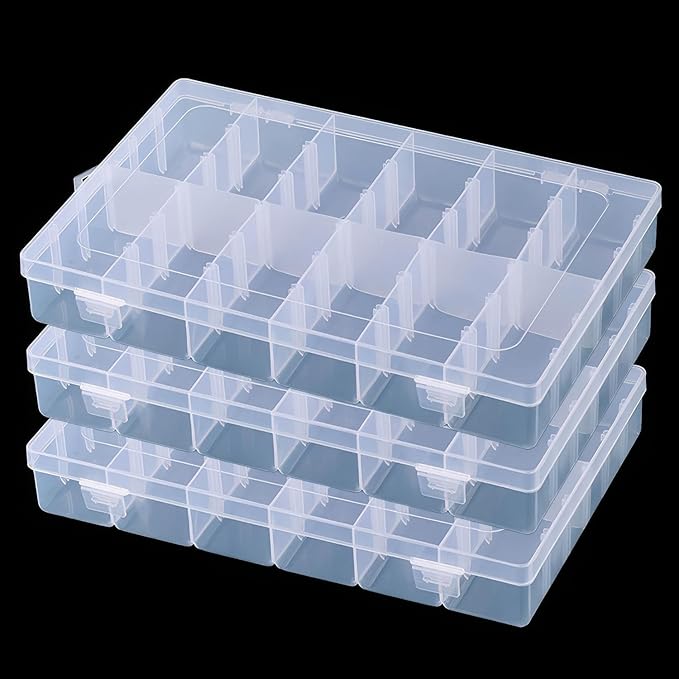3pcs Clear Storage Small Parts Organizer Box Storage Bin With Dividers Multi Compartment for Beads Art DIY Tackle Box Organizer (CM-12 compartments)