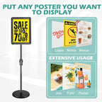 Adjustable Sign Holder Stand for Display, Pedestal Floor Poster Stand Sign Holder 8.5x11 inch, Snap Frame for Vertical and Horizontal View, Standing Sign Holder for Business Mall, Black