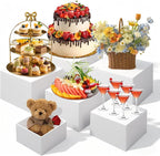 6 Pcs Buffet Risers and Stands, Large Food Risers for Buffet Table, Display Stand Shelf for Party, Catering, Jewelry & Collectibles, White Acrylic Nesting Boxes for Food Display (5" 6" 7" 8" 9" 10")