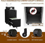 3 Drawer File Cabinet with Lock and 4 Keys, Mobile Metal Filing Cabinet, File Cabinets for Home Office, Under Desk, Pre-Assembly, File Drawer, Letter/Legal/A4 Hanging File Folders